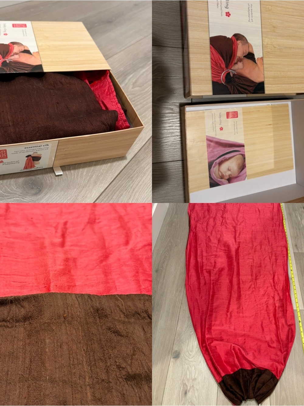 Sakura Bloom Silk ring sling in raspberry & brown Luxury Baby/Sling Accessory
